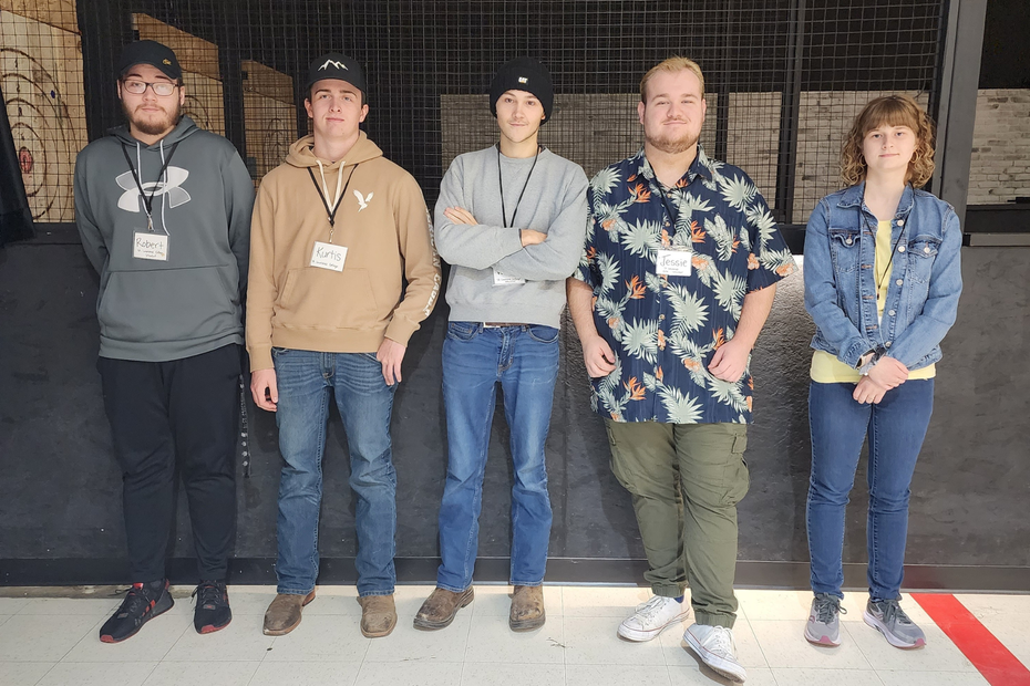 Pictured left to right: First-year Police Foundations students Robert Frank, Kurtis Morey, Waylon Donovan, Jessie Saunders, and Katherine Helmut
